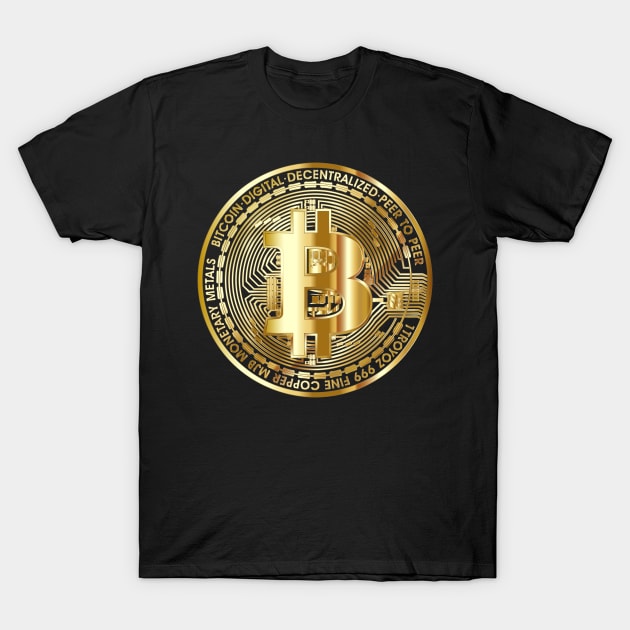 Bitcoin large coin BTC trending digital gold aesthetic design T-Shirt by Brasilia Catholic